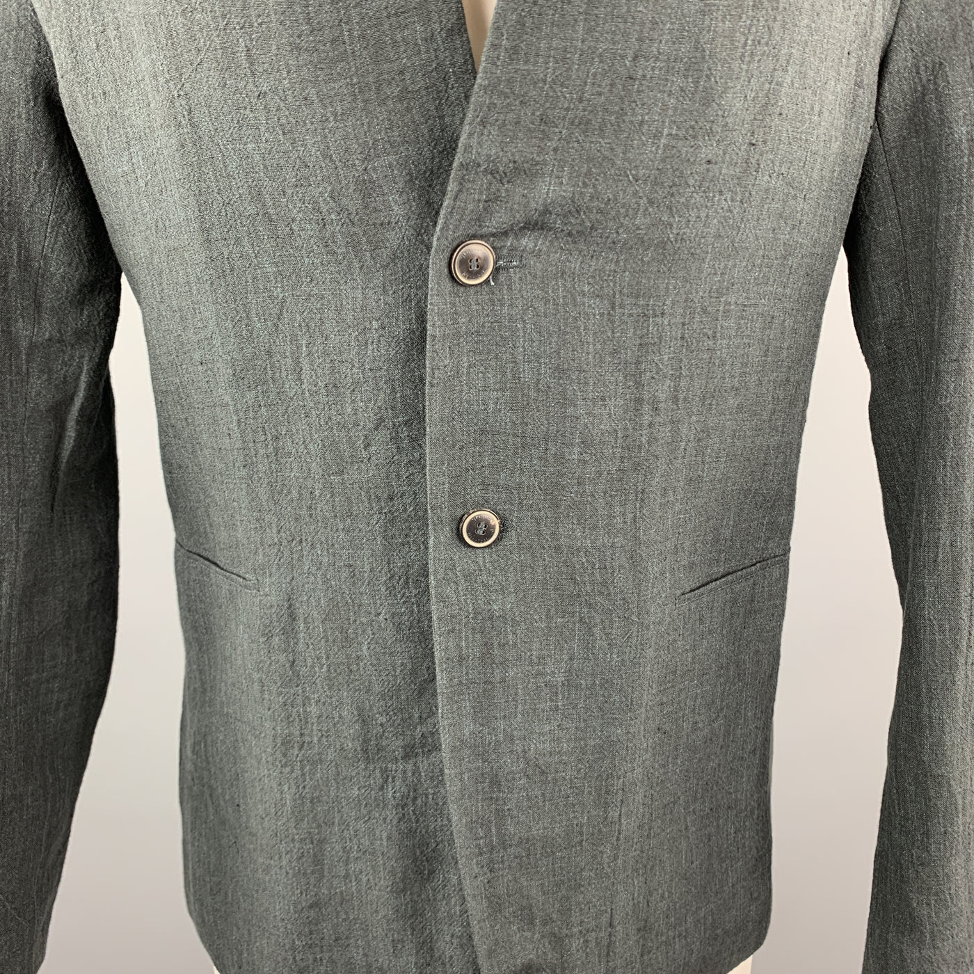 HANNIBAL Size 36 Charcoal Linen Shawl Collar Asymmetrial Jacket