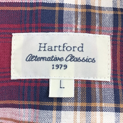 HARTFORD Size L Burgundy & Brown Plaid Cotton Button Up Long Sleeve Shirt
