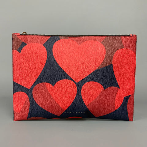 VICTORIA BECKHAM Red & Navy Heart Leather Pebble Grain Clutch Handbag