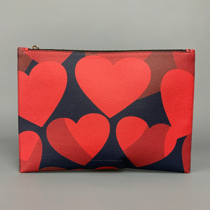 VICTORIA BECKHAM Red & Navy Heart Leather Pebble Grain Clutch Handbag