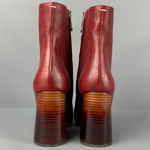 MAISON MARTIN MARGIELA Size 6 Red Leather Pebble Grain Chunky heel Boots