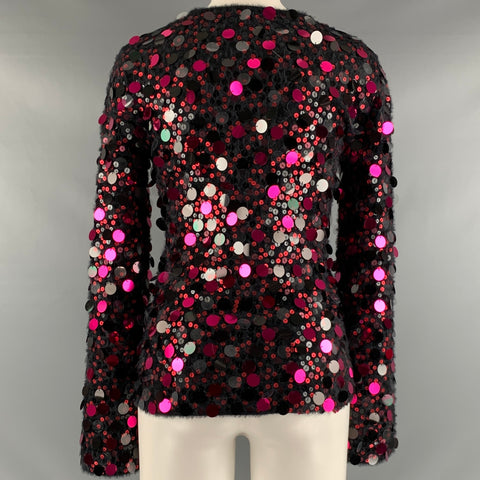 EMPORIO ARMANI Size S Black Pink Knit Payettes Crew Neck Pullover