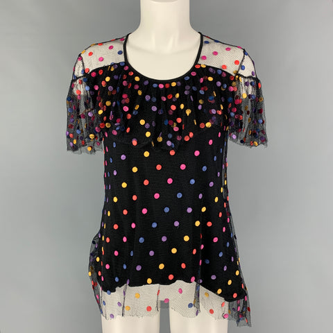 MARCO de VICENZO Size 4 Black Multi-Color Viscose Polka Dot Casual Top