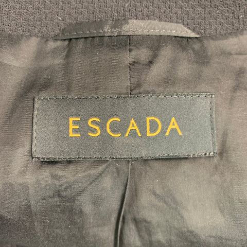 ESCADA Size 14 Black Cream Wool Eastane Color Block Jacket Blazer