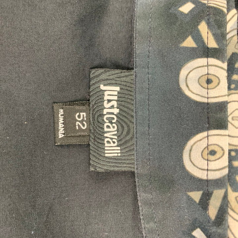 JUST CAVALLI Size L Black Grey Print Cotton Long Sleeve Shirt