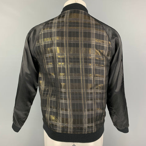 CHRISTIAN DADA Size 36 Black Gold Plaid Silk Blend Bomber Jacket