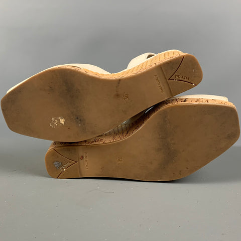 PRADA Size 6 Cream Beige Bamboo Leather Slingback Sandals
