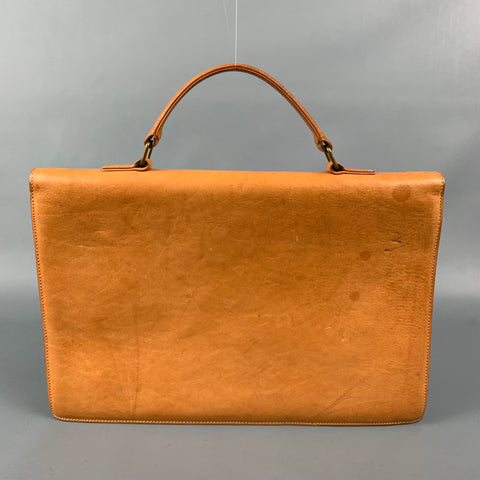 FENDI Tan Contrast Stitch Leather Briefcase Bag