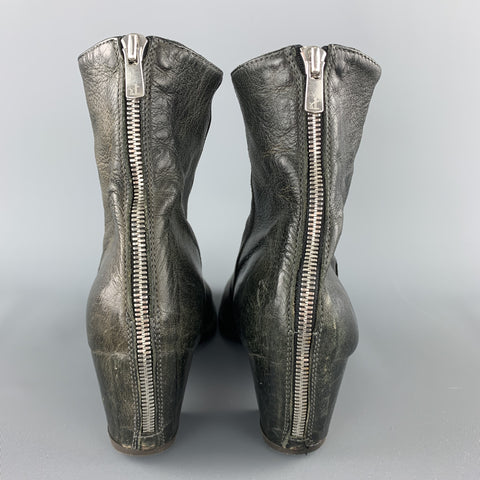 OFFICINE CREATIVE Size 6 Black Distressed Leather Back Zip Heeled Boots