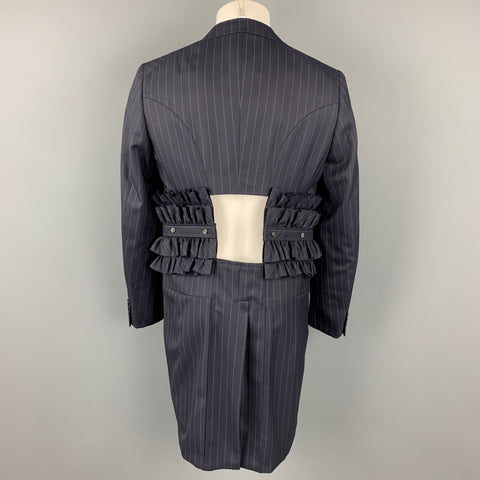 COMME des GARCONS HOMME PLUS Size M Navy Stripe Ruffle Cut Out Notch Lapel Coat