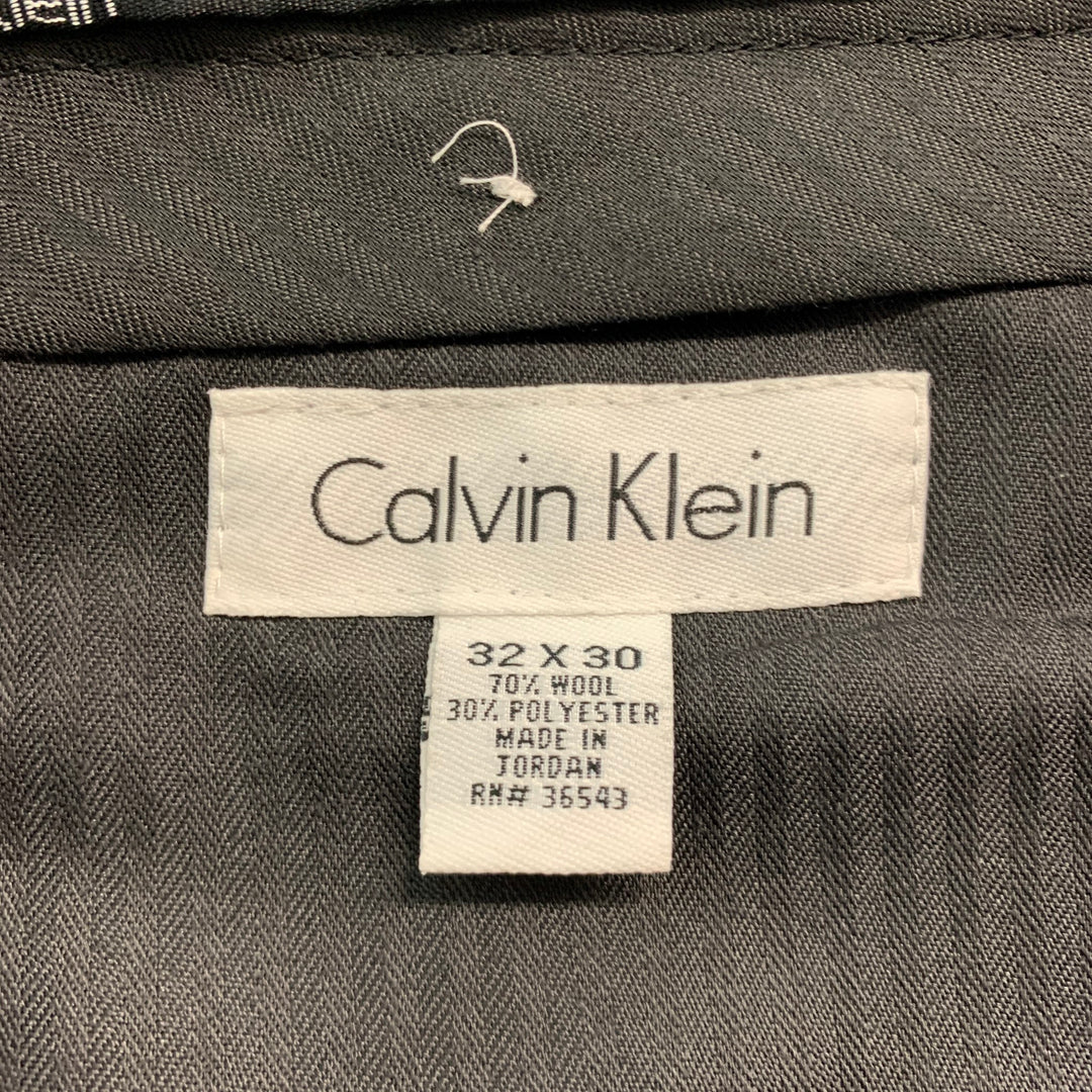 CALVIN KLEIN Size 32 Faded Black Glenplaid Wool Polyester Dress Pants