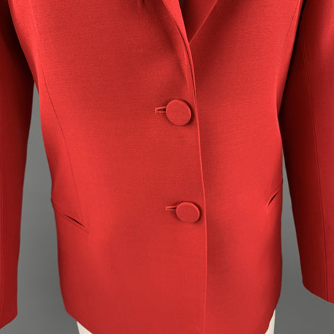 VALENTINO Size 2 Red Silk Wool Peak Lapel Blazer