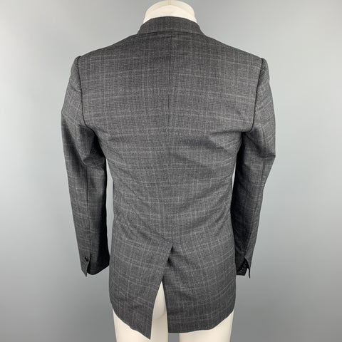 MAISON MARGIELA Size 38 Charcoal Plaid Wool / Silk Peak Lapel Sport Coat