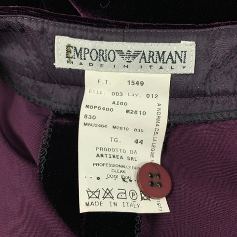 EMPORIO ARMANI Size 8 Purple Viscose Silk Velvet Peak Lapel Pants Suit