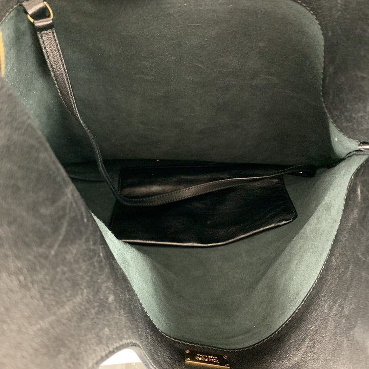 TOM FORD Black Leather AXIS Gold Padlock Fold Over Clutch Shoulder Bag