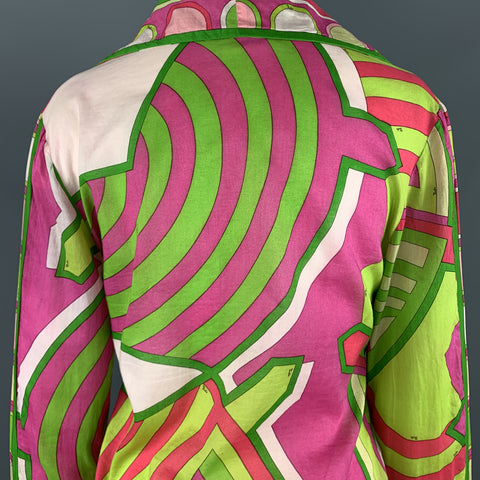 EMILIO PUCCI Vintage Size M Fuchsia & Green Print Cotton Spread Collar Blouse