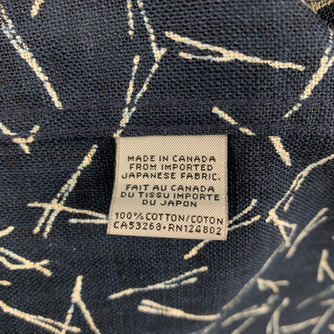 NAKED AND FAMOUS Size S Navy Cream Print Cotton Long Sleeve Shirt