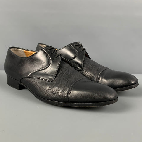 A.TESTONI Size 7.5 Black Leather Cap Toe Lace Up Shoes