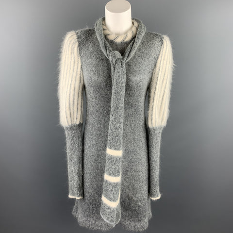 CARVEN Taille M Robe pull en mohair mélangé gris et blanc tricoté