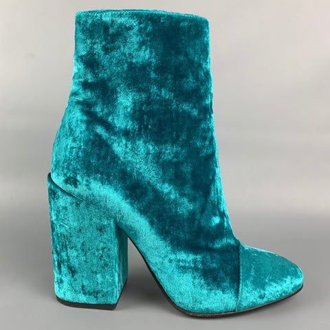 DRIES VAN NOTEN Size 8.5 Turquoise Velvet Ankle Boots