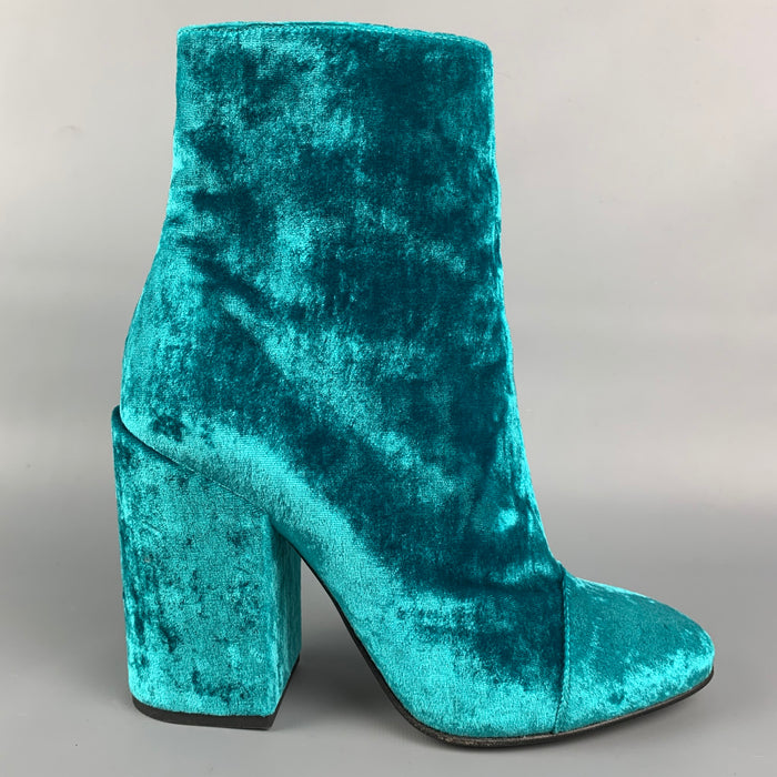 DRIES VAN NOTEN Size 8.5 Turquoise Velvet Ankle Boots