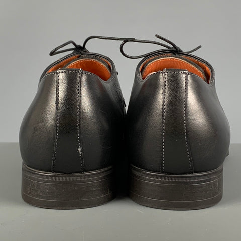 SANTONI Atwood Size 8.5 Black Round Toe Lace Up Shoes