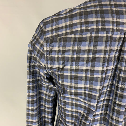 LOUIS VUITTON Size XL Blue Black Grey Plaid Silk Button Up Long Sleeve Shirt