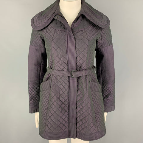 BURBERRY LONDON Size 12 Purple Polyester Quilted Zip & Snaps Coat
