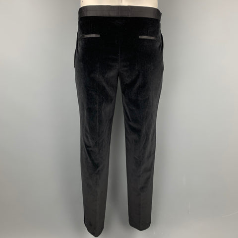 HUGO BOSS Size 40 Regular Black Cotton Velvet Shawl Collar Tuxedo Suit