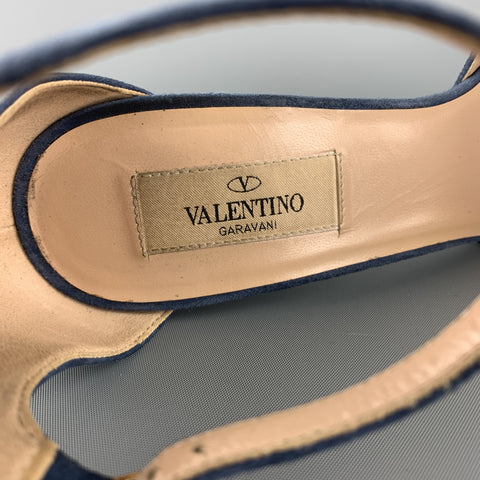 VALENTINO Size 8 Blue Suede PLatform Rockstud Anbkle Strap Pumps