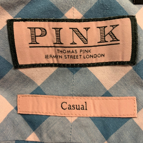 PINK Camisa Manga Larga Algodón Cuadros Rosa Azul Talla S