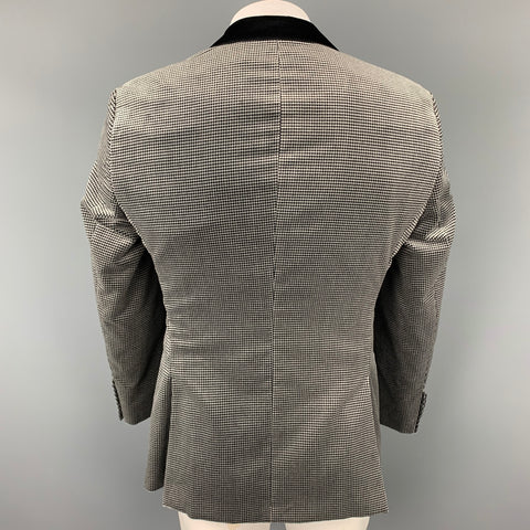 HUGO BOSS Tailored Size 42 Grey & Black Houndstooth Cotton Velvet Shawl Lapel Sport Coat
