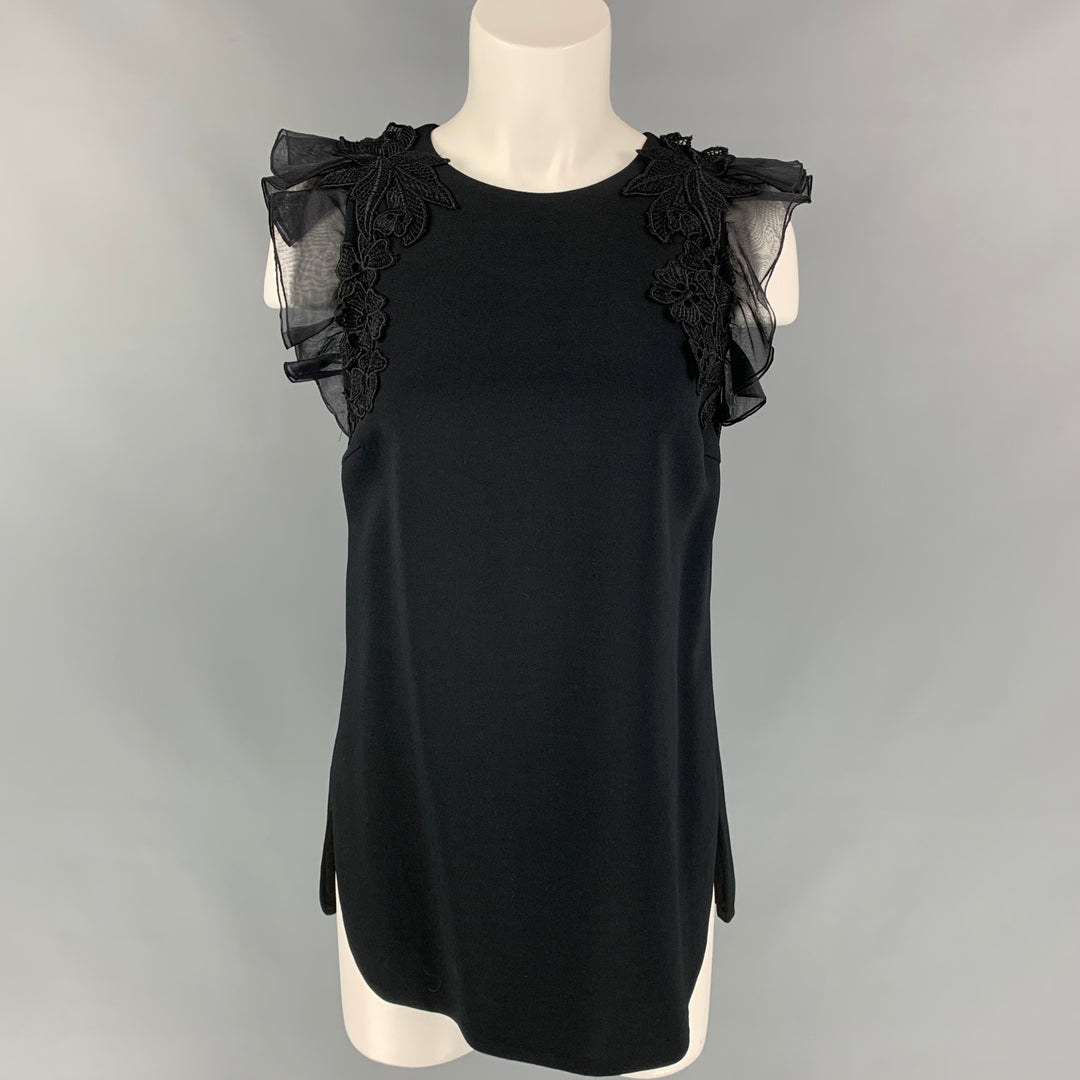 GIAMBATTISTA VALLI Size M Black Crepe Lace Trim Dress Top