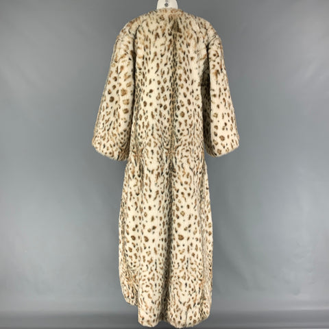 VINTAGE Size One Size White Black Brown Modacrylic Animal Print Collarless Coat
