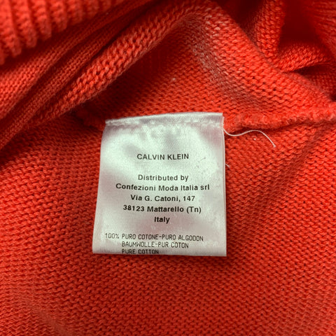CALVIN KLEIN COLLECTION Size M Orange Knitted Cotton Crew-Neck Pullover