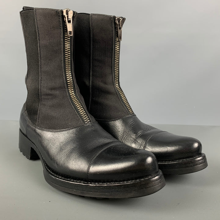 MIU MIU Size 7.5 Black Mixed Materials Canvas Cap Toe Boots