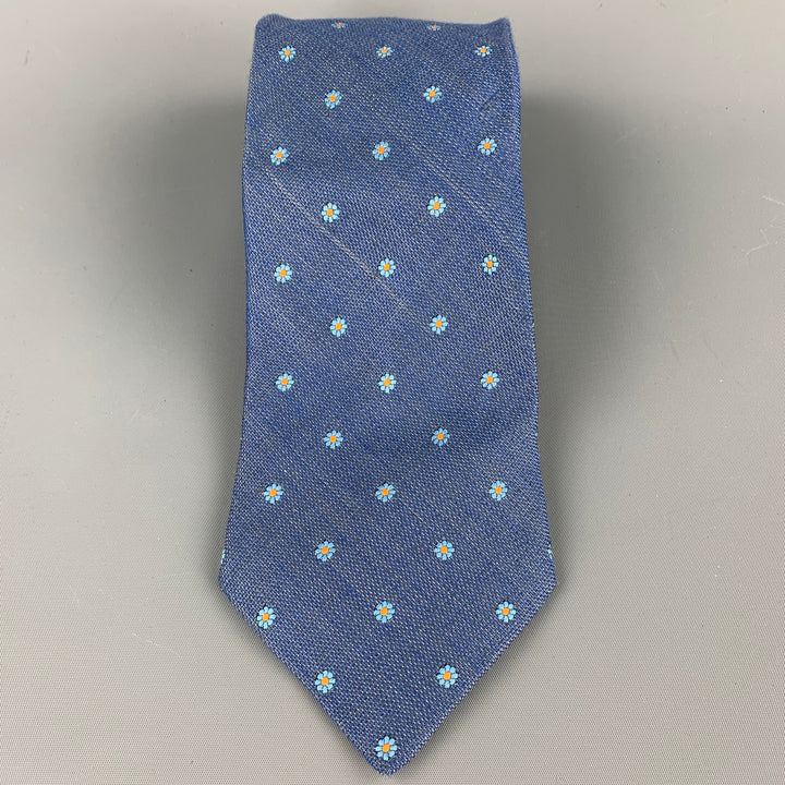 ERMENEGILDO ZEGNA Blue Floral Silk / Flax Tie
