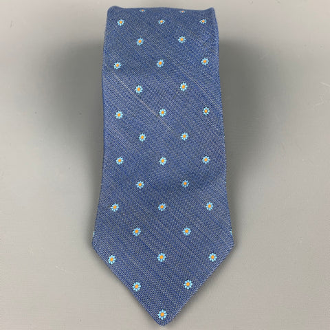 ERMENEGILDO ZEGNA Blue Floral Silk / Flax Tie