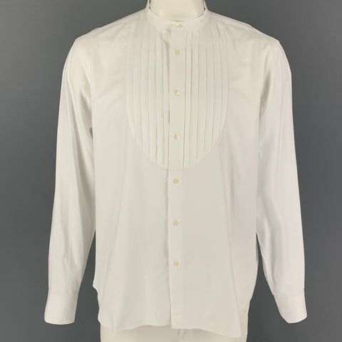 ADAM KIMMEL Size L White Cotton Silk Banded Collar Long Sleeve Shirt