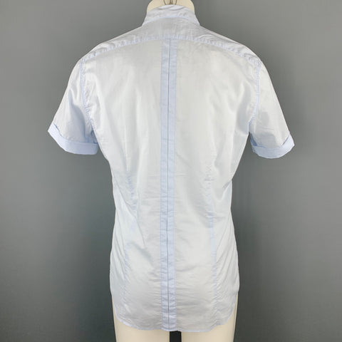 DRIES VAN NOTEN Size M Light Blue Cotton Button Up Patch Pocket Cuffed Short Sleeve Shirt