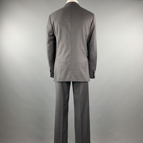 ISAIA Size 40 Regular Stripe Dark Gray Wool Notch Lapel Suit