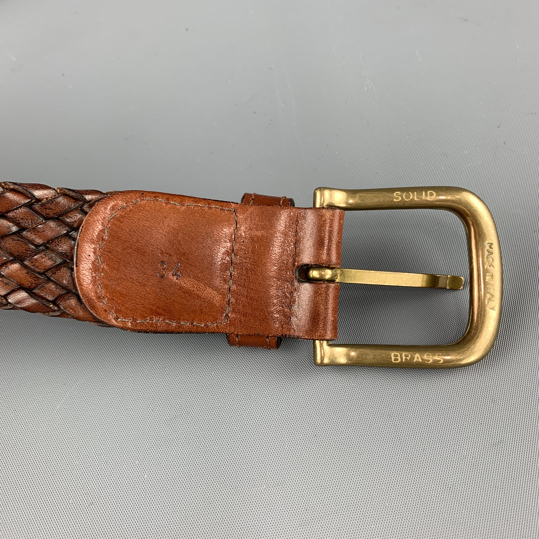 Cinturón con hebilla de latón y cuero marrón tejido talla 34 de J &amp; C
