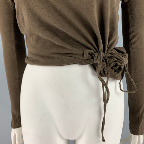 ANN DEMEULEMEESTER Size 8 Green Cotton Mock Neck Casual Top