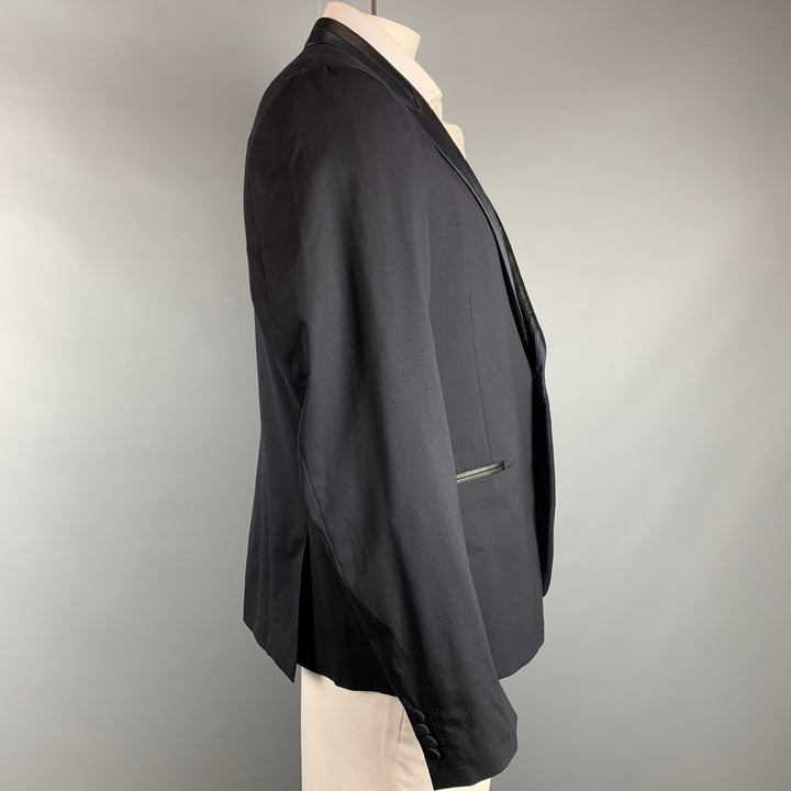 PAUL SMITH Size 46 Navy & Black Wool Peak Lapel Sport Coat