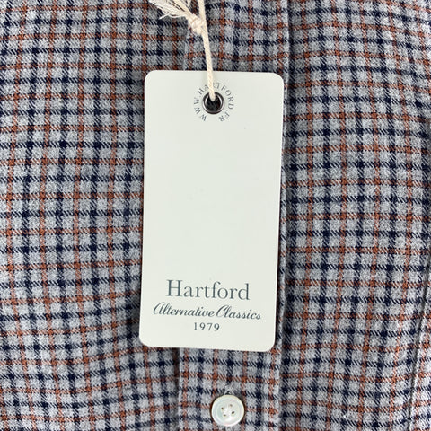 HARTFORD Size L Grey & Orange Plaid Cotton Button Up Long Sleeve Shirt