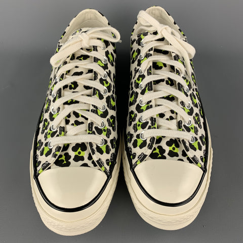 CONVERSE Size 9.5 White & Black Leopard  Print Canvas Lace Up Sneakers