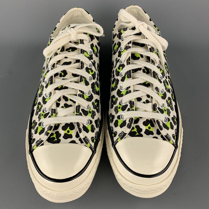 CONVERSE Talla 9.5 Zapatillas de deporte con cordones de lona con estampado de leopardo en blanco y negro