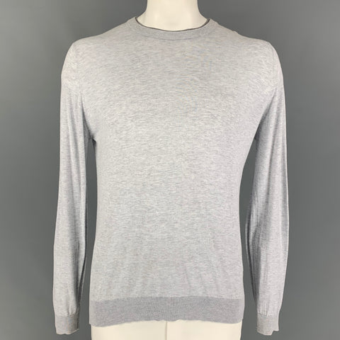 JOHN SMEDLEY Size L Light Grey Heather Cotton Crew-Neck Pullover