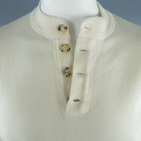 BRUNELLO CUCINELLI Size 44 Beige Cable Knit Cashmere Henley Sweater