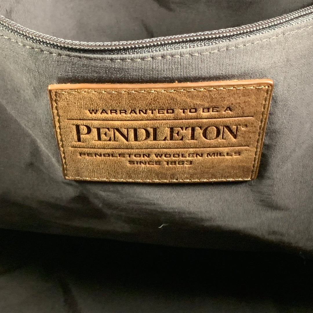 PENDLETON Tan Red Black Checkered Wool Leather Overnight Bag